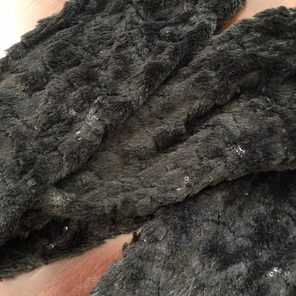 Black Faux Fur Sequin Infinity Scarf | Cozy Winter Glam (OS)